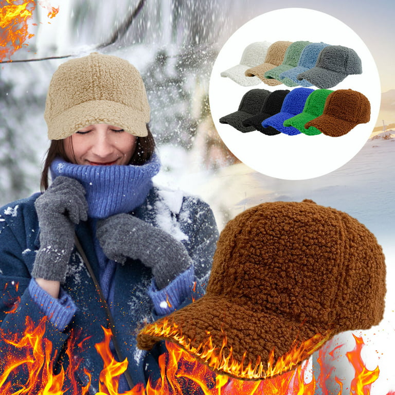 mnjin baseball caps winter flannel baseball cap for men women teddy sports  hats warm winter outdoor travel gift beanies for winter black