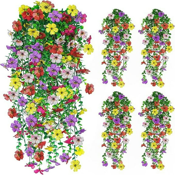 CADODIS 2PCS Artificial Flowers outdoor Spring Summer Decor Fake Hanging Plants UV Resistant Faux Plastic Greenery Hanging Flowers for Outside Gardens Porch Wall Home Indoor,Mixed Color