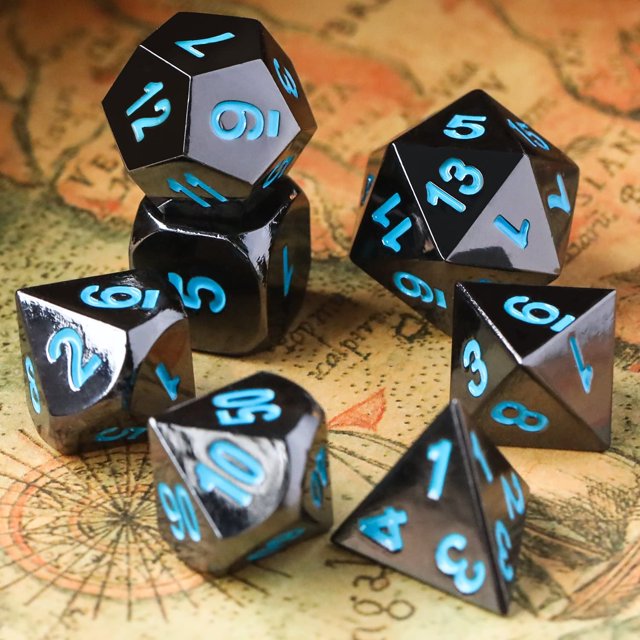 Juego de dados poliédricos de Metal de 7 dados, juego de dados de juego de rol DND con bolsa de almacenamiento para RPG, mazmorras y dragones, D & D, enseñanza de matemáticas