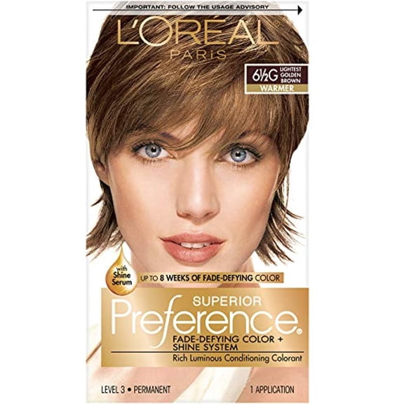 L'Oreal Paris Superior Preference Fade-Defying   Shine Permanent Hair Color, 6.5G Lightest Golden Brown, Pack of 1, Hair Dye
