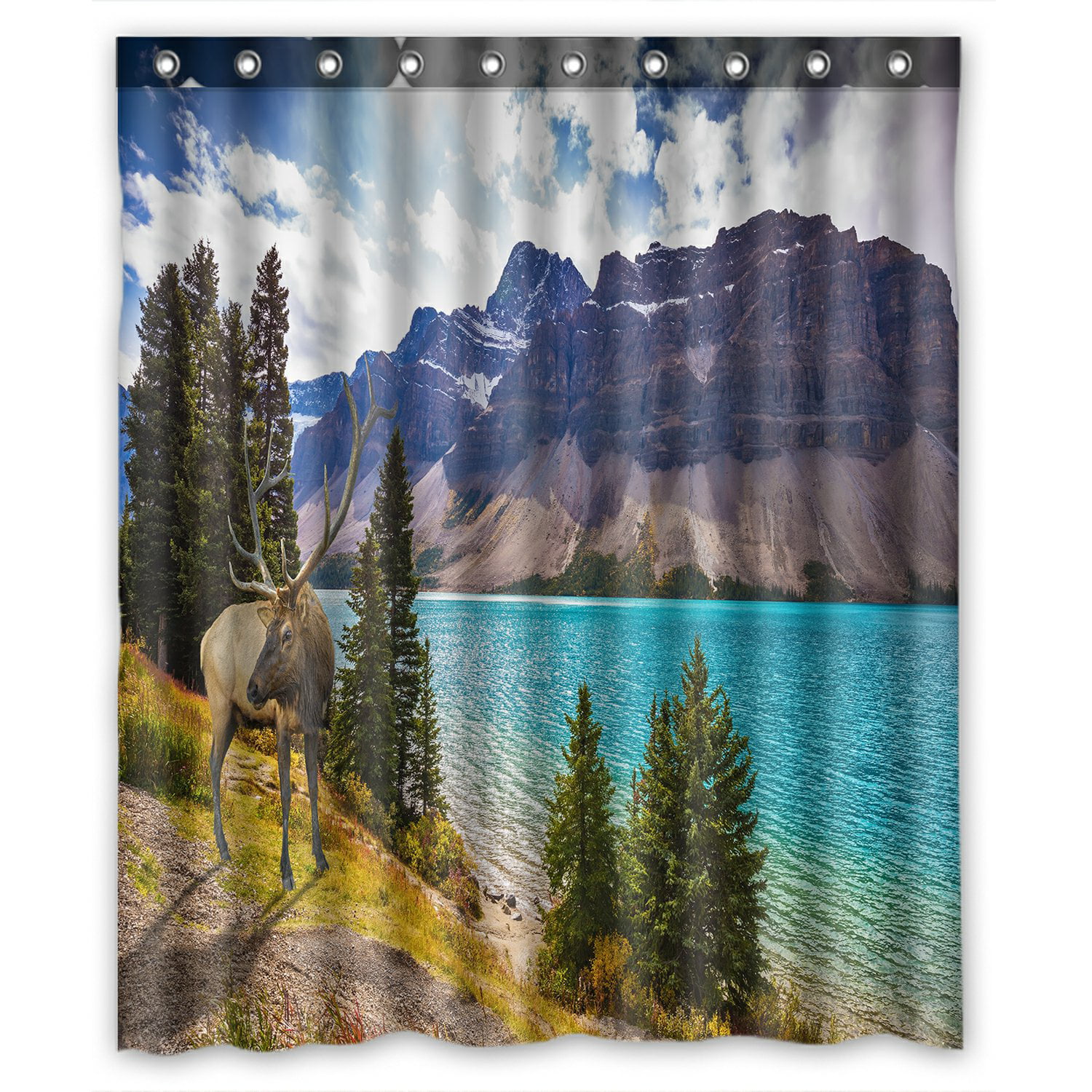 Green Forest Mountain Blue Sky 60X72" Waterproof Fabric Shower Curtain Bath Set 