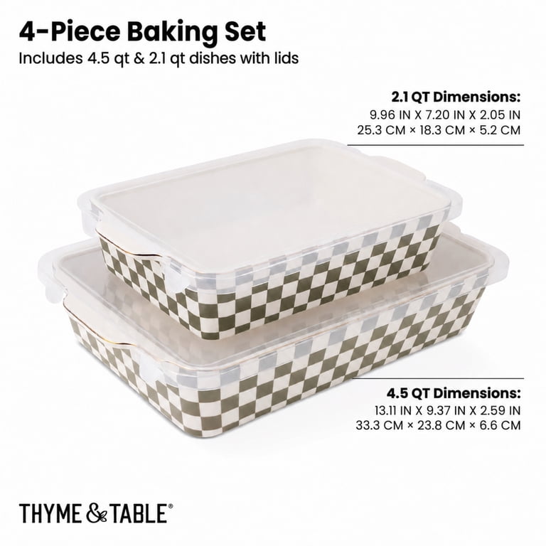 Thyme&Table 4-Piece Checkered Stoneware Baking Dish Set photo 2