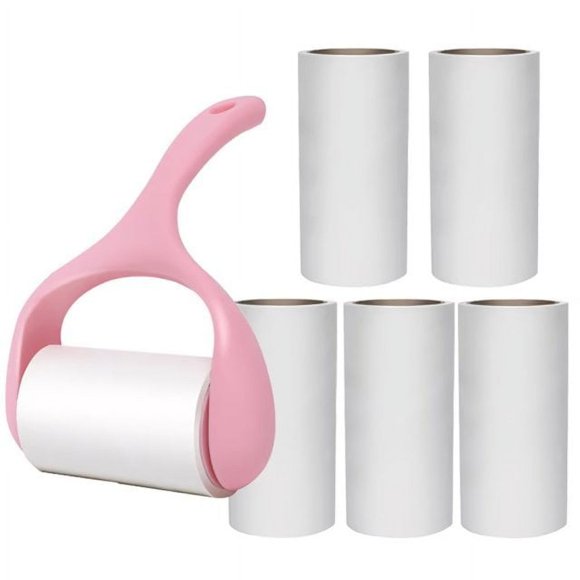 1 Handle(Pink)+5 rolls of Spare paper Lint roller, Rolling Sticky Picker Cleaner Dust Remove for Cloth, Pet hairs, Super viscous Force Manual Dust hairs Remover