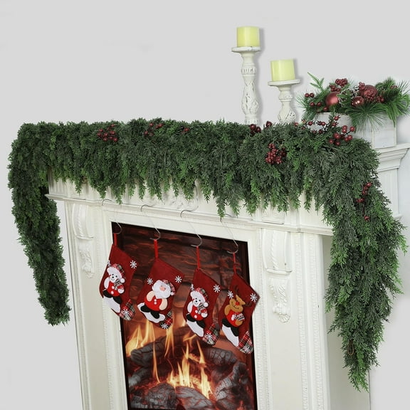 2 Pcs 3ft Christmas Cedar Garland Artificial Realistic Soft and Thickness Green Faux Cedar Pine Garland for Home Fireplace Indoor Outdoor Holiday Party Decoration