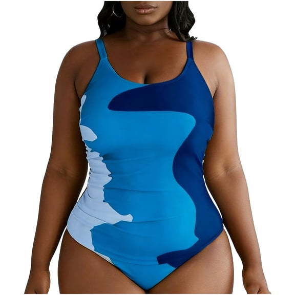 Vhkiploz Plus Size Swimsuit for Women Printed V-Neck 1 Piece Swimsuit Push Upconservative Bulit-in Bra Tankini Bathing Suits Summer Swimsuit