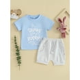 thumbnail image 2 of FEORJGP Toddler Boys Easter Outfits Infant 0-3Y Short Sleeve T-Shirts Crew Neck Shirt Bunny Ear Letter Print Tops and Elastic Waist Shorts Baby Boy 2Pcs Loose Casual Clothes Set, 2 of 9