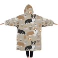 thumbnail image 2 of Oversized Wearable Blanket Hoodie,Cartoon Corgi and Coffee Sherpa Blanket Hoodie with Super Pockets,Super Warm Fuzzy Pullover for Women & Men, 2 of 6