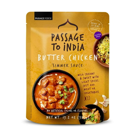 Passage to India Butter Chicken Simmer Sauce - 20 Minute Authentic Indian Curry, 13.2 oz by Passage Foods pack of 1