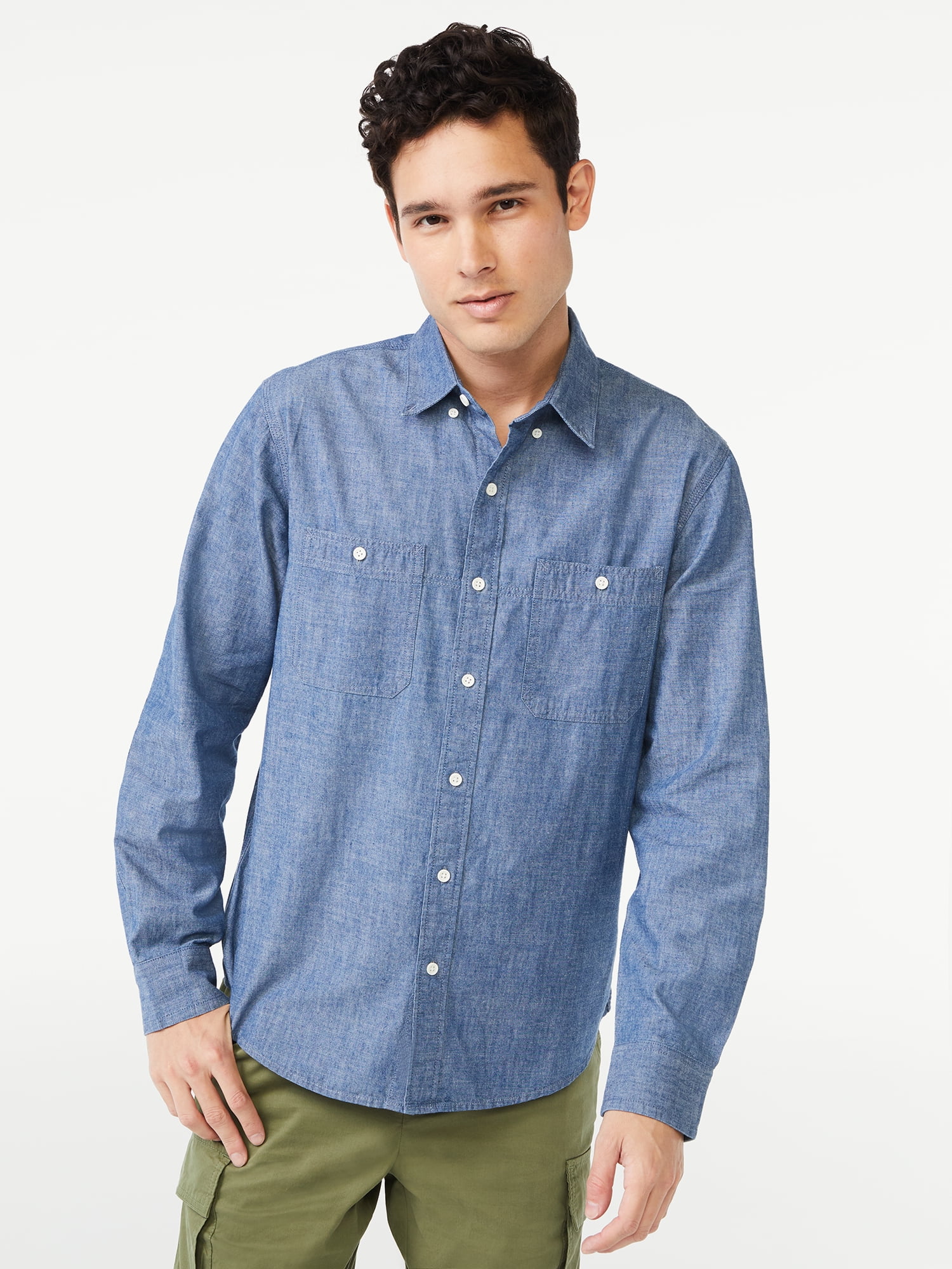 Free Assembly Men's Chambray Indigo Shirt - Walmart.com