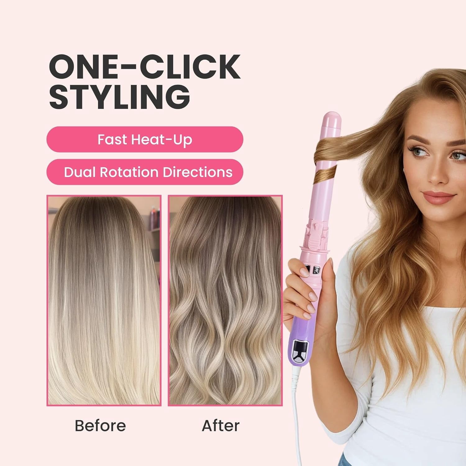 Automatic Rotating Curling Iron, 1.1-Inch Auto Hair Curler with 4 Temperature Settings & LCD Display, Anti-Scald & Dual Voltage