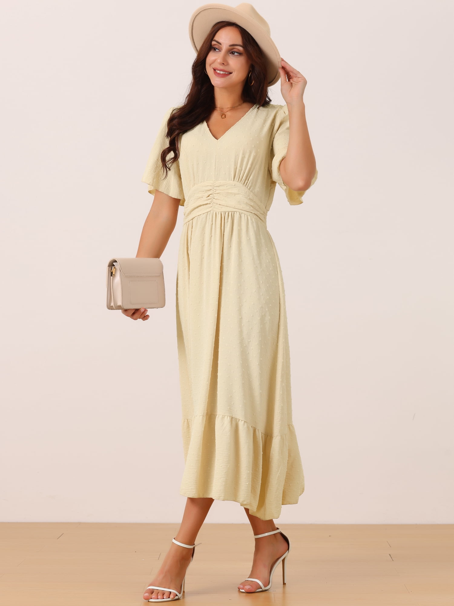 DARING DIVA Women's Swiss Dots Ruffle Midi Dresses XL Apricot