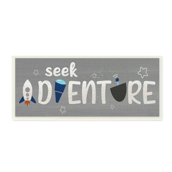Stupell Industries Seek Adventure Phrase Outer Space Imagination Novelty Painting Unframed Art Print Wall Art, 7 x 17
