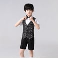 thumbnail image 4 of Huowey Boys Formal Dresswear Suit Sleeveless V Neck Button Down Sparkly Sequin Vest+Dress Shirt+Shorts+Bowtie Performance Stage Party Show For Kids Outfits Fashion Streetwear,Black,7-8 Years, 4 of 4