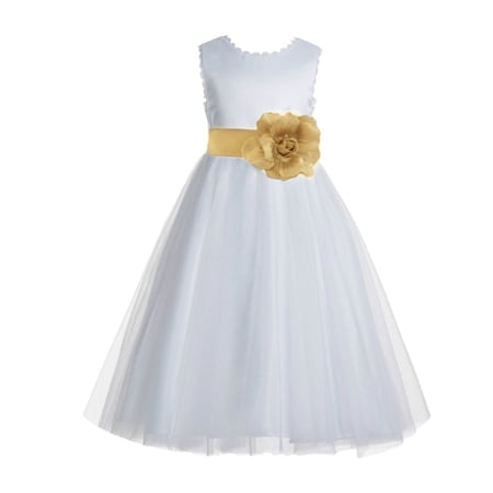 Ekidsbridal V-Back Lace Edge White Flower Girl Dresses Father Daughter Dance Recital Gown for Toddlers 183T 12