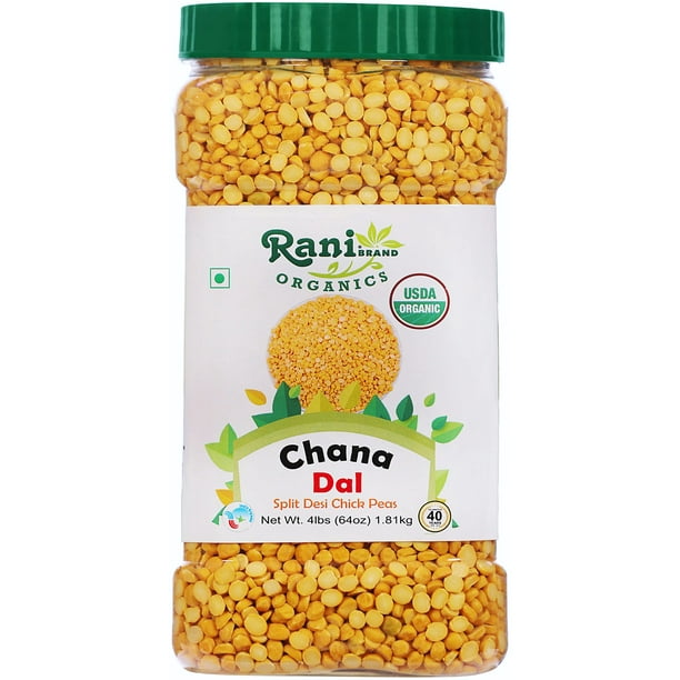 Rani Organic Chana Dal (Split Desi Chickpeas without skin) 64oz (4lbs) 1.81kg Bulk PET Jar All