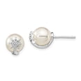 thumbnail image 3 of Sterling Silver Rh-pl Plated Cubic Zirconia & Imitation Shell Pearl Earrings, 3 of 5