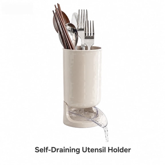 Truelife Utensil Drying Holder, Resin, Beige, Cutlery Flatware Silverware Drainer Tray for Kitchen Counter