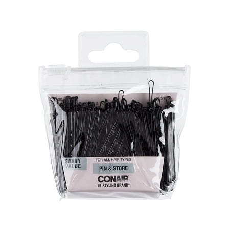 Conair Styling Essentials Bobby Pins, Black, 200 Count with Storage Pouch