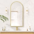 thumbnail image 3 of Hironpal 16" x 32" Farmhouse Recessed or Surface Mount Arched Metal Bathroom Medicine Cabinets with Mirror and 3 Adjustable Glass Shelves, Brushed Gold, 3 of 9