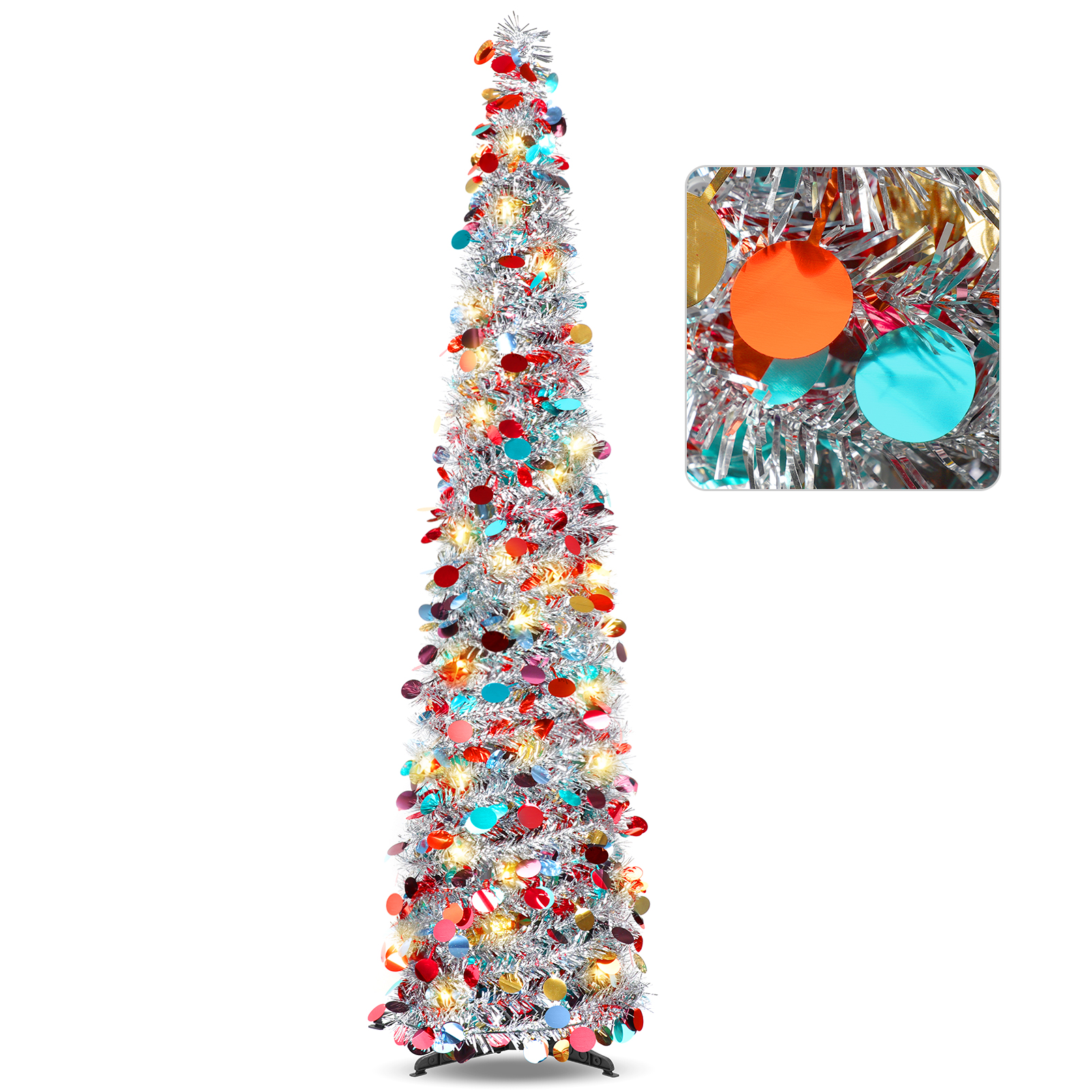 Ayieyill 5' Pop-Up Tinsel Christmas Tree, Silver Pencil photo 1
