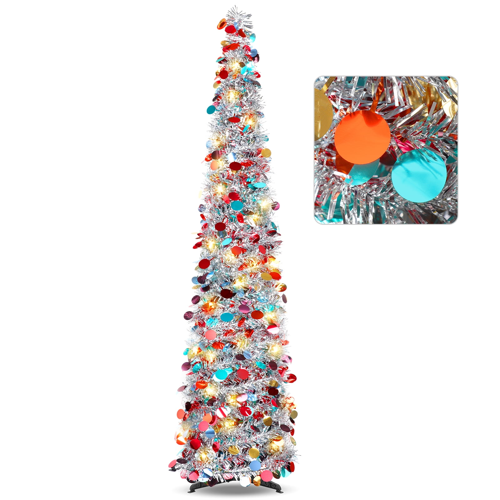 Ayieyill 5ft Pop up Christmas Tree,Color Artificial Pencil Tinsel Xmas Trees for Christmas Indoor Decorations, Collapsible Christmas Tree (Silver)