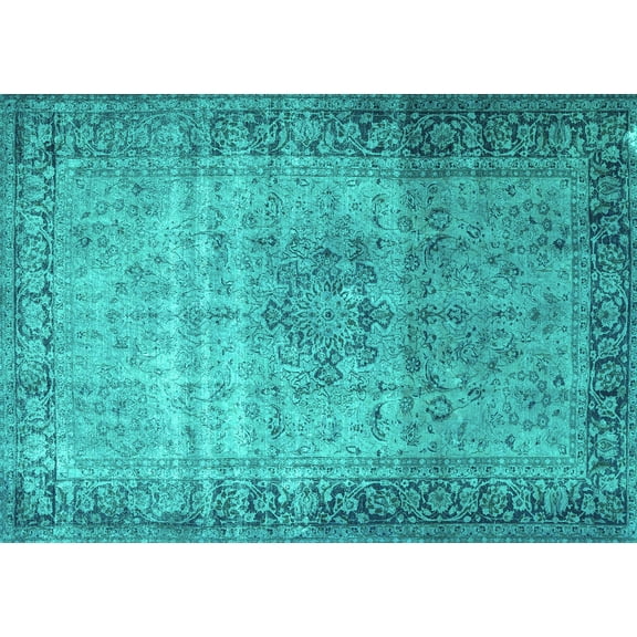 Ahgly Company Machine Washable Indoor Rectangle Persian Turquoise Blue Traditional Area Rugs, 5' x 7'