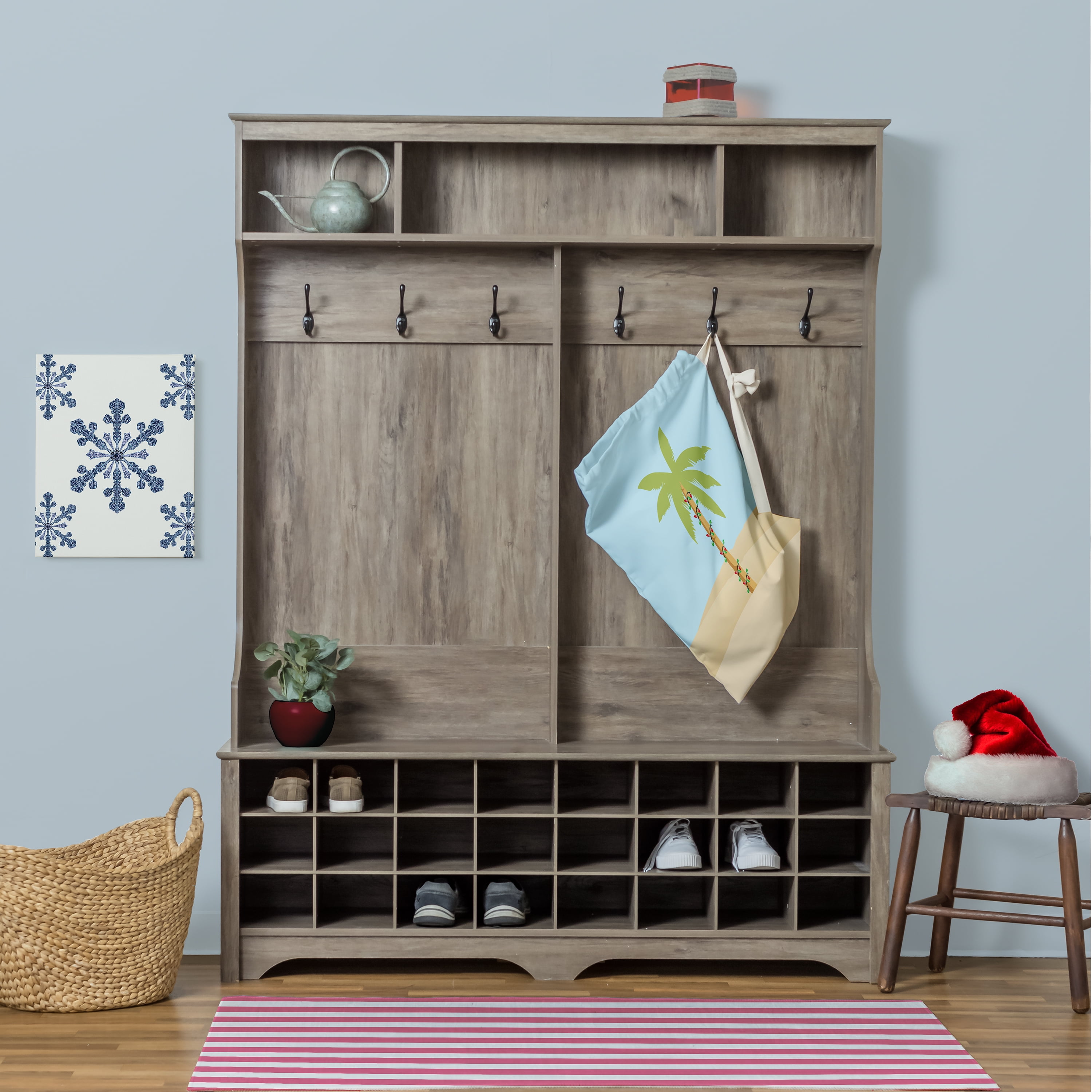 Simply Daisy Palm Tree with Christmas Lights 18 x 29 in Light Blue Laundry Bag