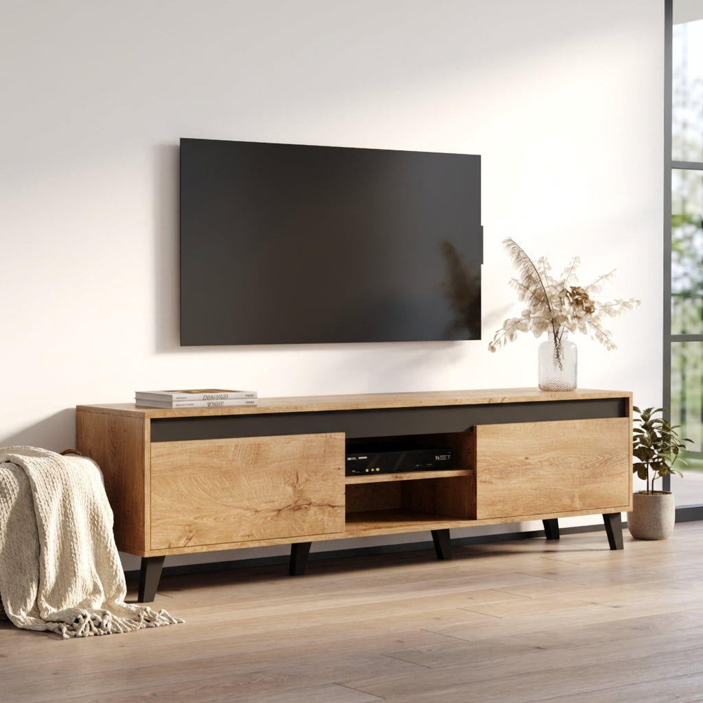 Nord II TV Stand for TVs up to 75", Mid-Century Modern Matte 67" Entertainment Center, TV Media Console with Storage Cabinets