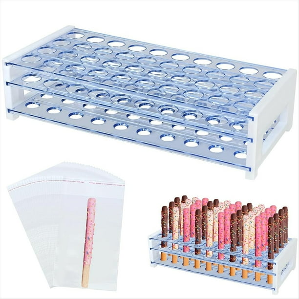 Soporte para Palitos de Pretzel y Bolsa Transparente para 200 Palitos de Pretzel. Soporte para Pretzel con 40 Orificios. Palitos de Pretzel de Plástico para Cumpleaños.