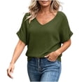 thumbnail image 3 of Diufon Womens Gauze Tops Summer Casual Short Sleeve V Neck Cotton Linen Blouse Solid Color Textured Tunic Tees, 3 of 8