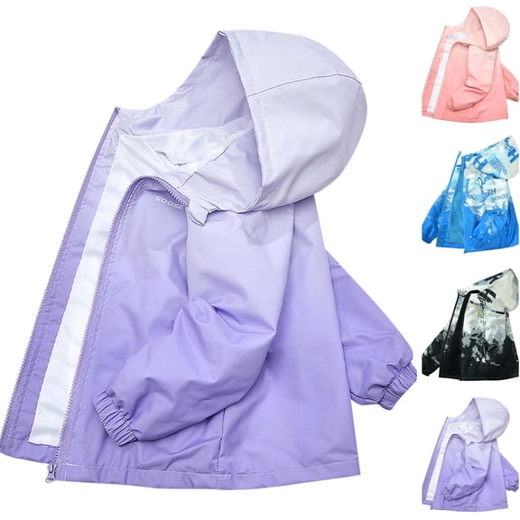 Husipze Kids Gradient Hooded Windbreaker Jacket Full Zip Long Sleeve Lightweight Casual Loose Fit Fashion Activewear Outerware Purple 3 Years