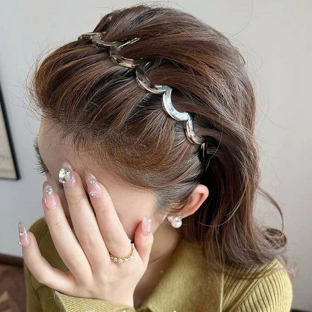 Fiudx Diadema Ondulada de Carey, Banda para Peloton con Dientes de Peine Antirroturas, Elegante Accesorio Diario, Herramienta de Peinado para Mujer, Regalo Duradero.