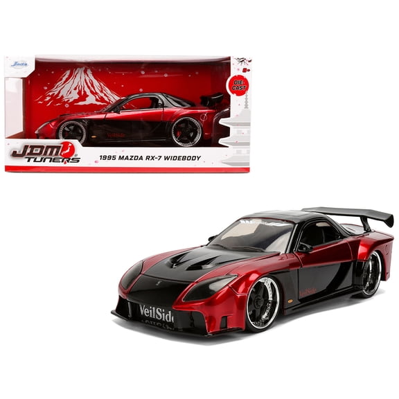 1995 Mazda RX-7 Widebody RHD "VeilSide" Black and Red Metallic "JDM Tuners" Series 1/24 Diecast Model Car by Jada