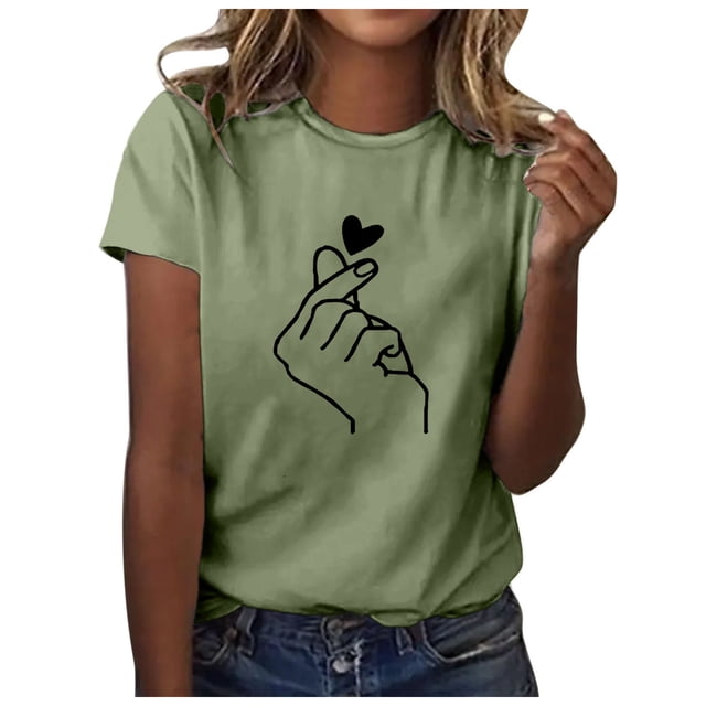WEAIXIMIUNG T-Shirt Imprimé Col Rond Manches Courtes pour Femmes Saint-Valentin