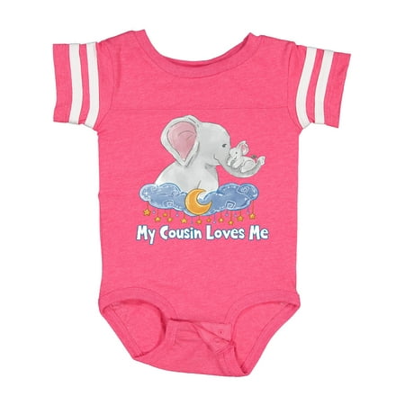 

Inktastic My Cousin Loves Me Cute Elephants Clouds Moon and Stars Boys or Girls Baby Bodysuit