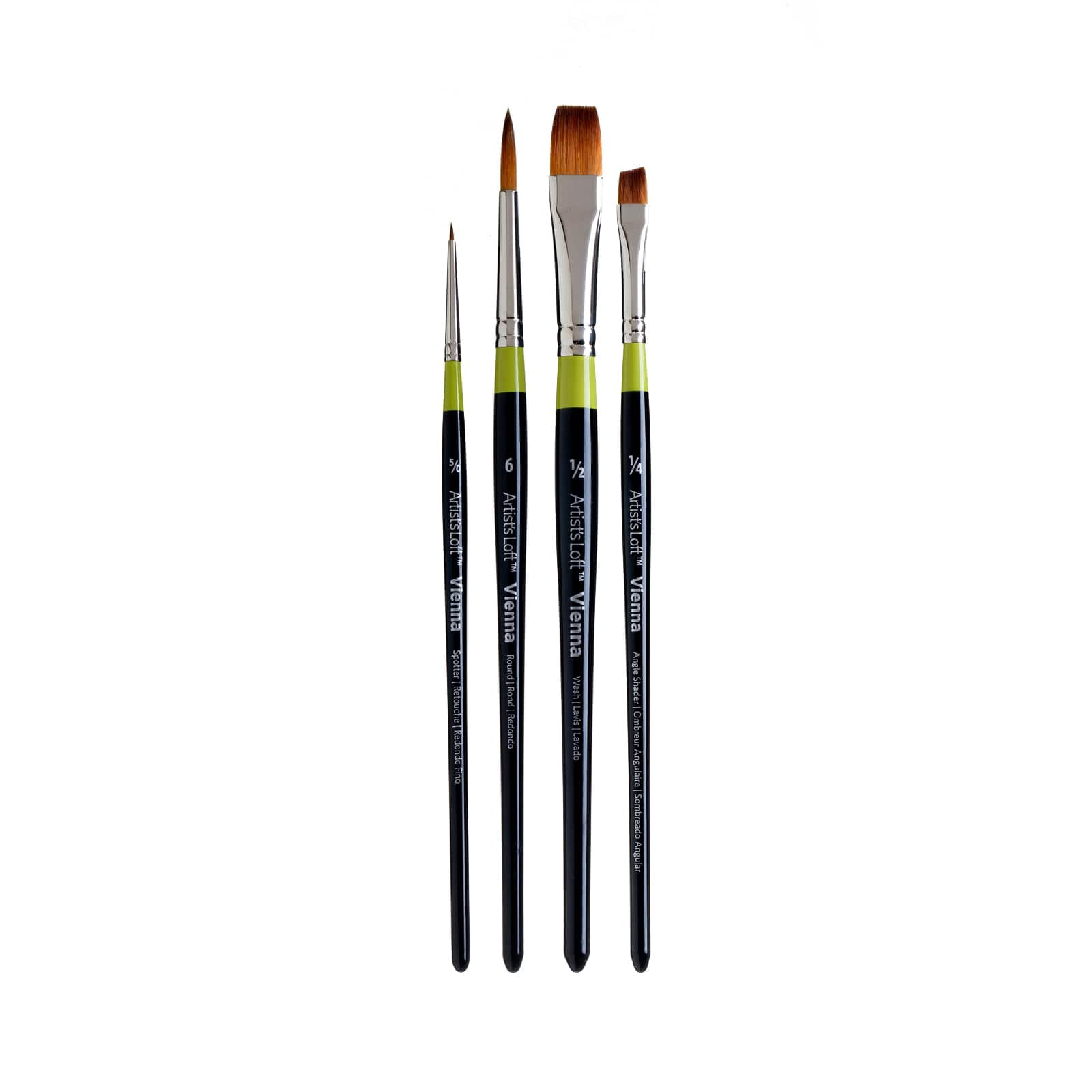Artist's Loft Short Handle Paint Brush Set, Soft Triple-Blended Taklon, Assorted Shapes, 4-Piece
