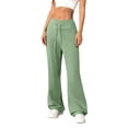 thumbnail image 2 of Women's Drawstring Waist Bell Bottom Flare Leg Sweatpants Sports Causal Pants Green 2XL, 2 of 6