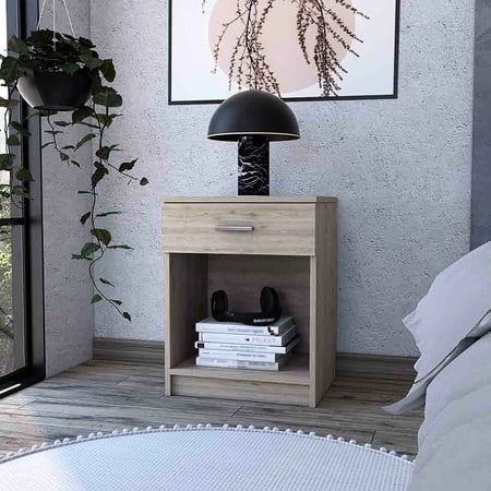 Nightstand With Gray Finish Incorporating Single Drawer And Lower Shelf Aspect Nightstand Shade