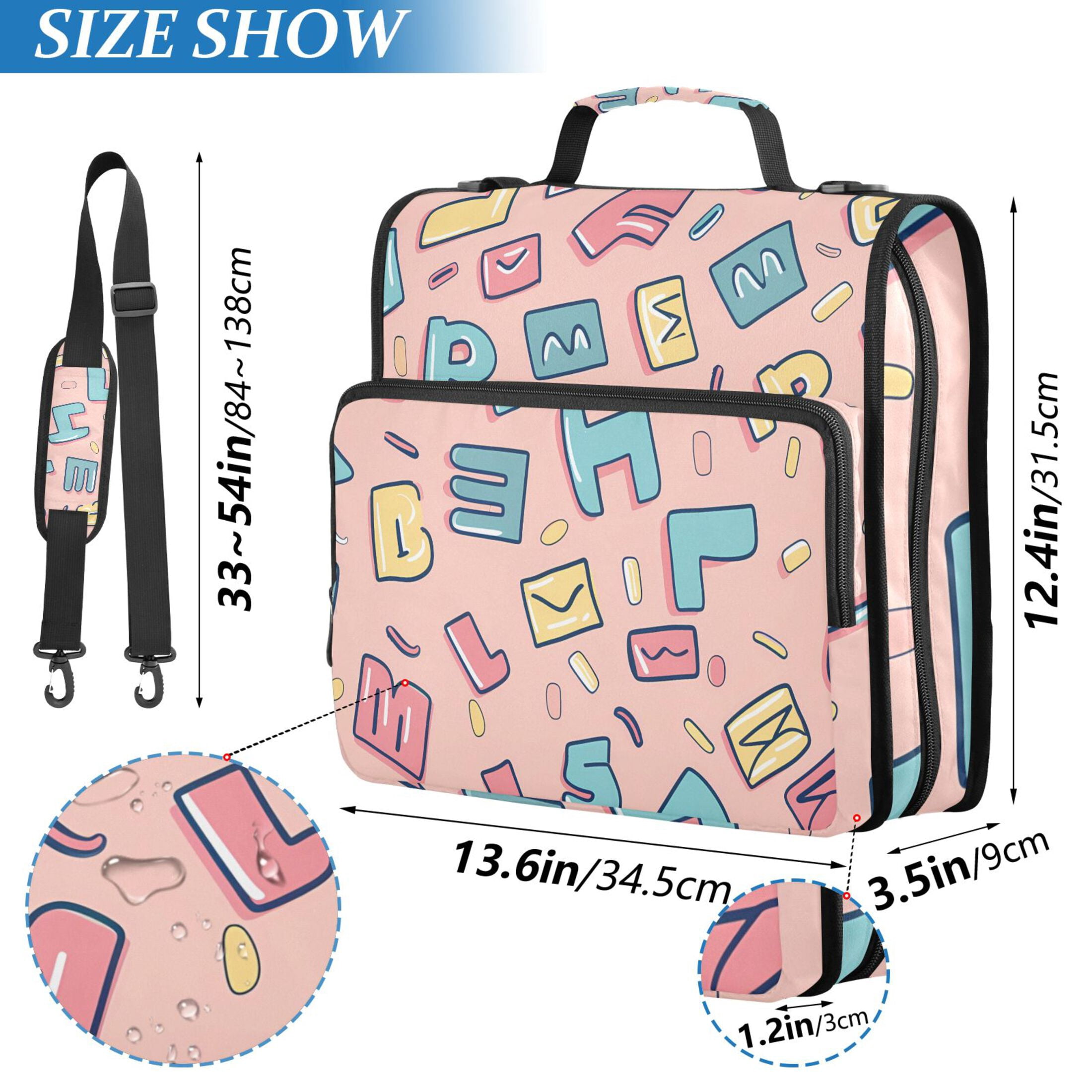 3 Ring Zipper Binder with Shoulder Strap Waterproof Trapper Keeper 2 Inch D-Ring 500 Sheets Capacity Cartoon Letter and Character
