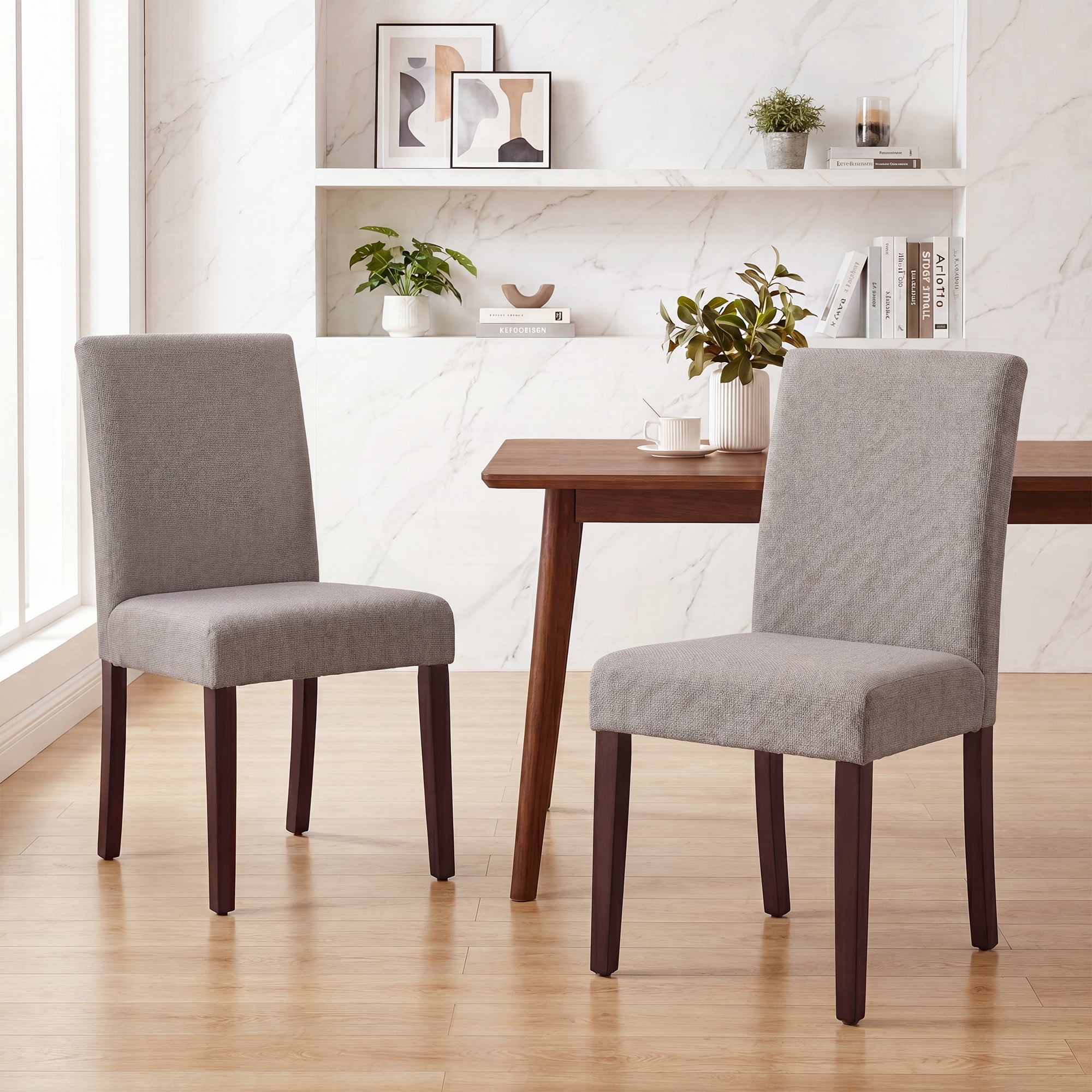 Upholstered Fabric Dining Chairs Set of 4 with Wood Legs, Modern Parsons Chairs with High Back for Kitchen, Dining Room, or Restaurant, Brown