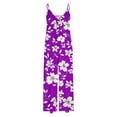 thumbnail image 5 of Women's Jumpsuit Summer Casual Adjustable Strap Floral Print Long Romper with Pocket Wide Leg Scoop Neck Loose Outfits, Purple, M, 5 of 5