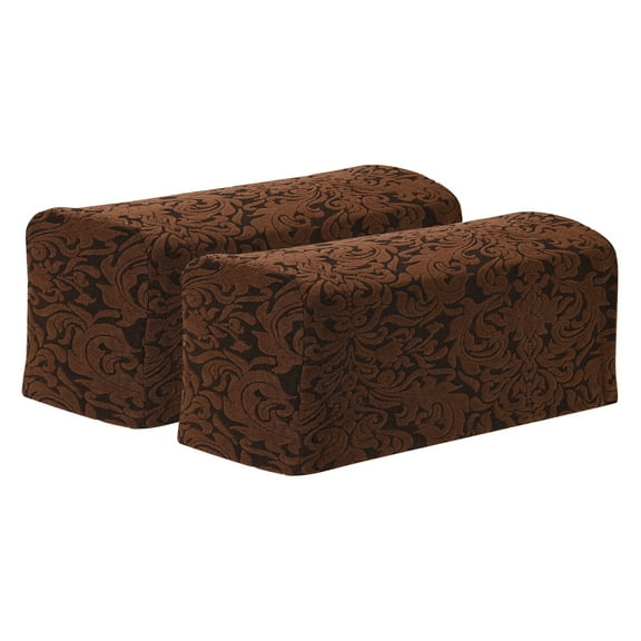 2Pack Stretch Armrest Covers, Jacquard Soft Couch Arm Slipcovers, Dark Brown