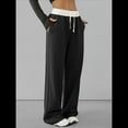 thumbnail image 4 of Pantalones Deportivos Anchos con Cintura de Contraste de Color y Hebilla de Cordón para Mujer. Negro XL, 4 of 8
