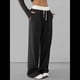 thumbnail image 4 of Pantalones Deportivos Anchos con Cintura de Contraste de Color y Hebilla de Cordón para Mujer. Negro M, 4 of 8