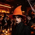 thumbnail image 3 of CHJK Women Halloween Witch Hat Knitted Cap, Wide Brim Witch Hat for Halloween Party, Orange, 3 of 5