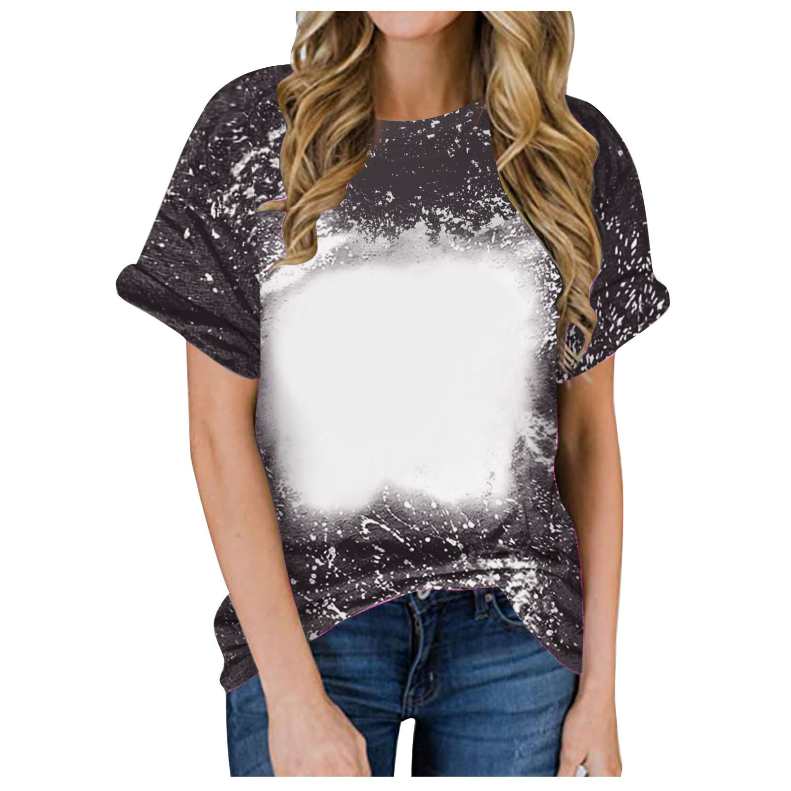 ZQGJB Womens Bleached Sublimation Blank Shirts Short Sleeve Graphic ...