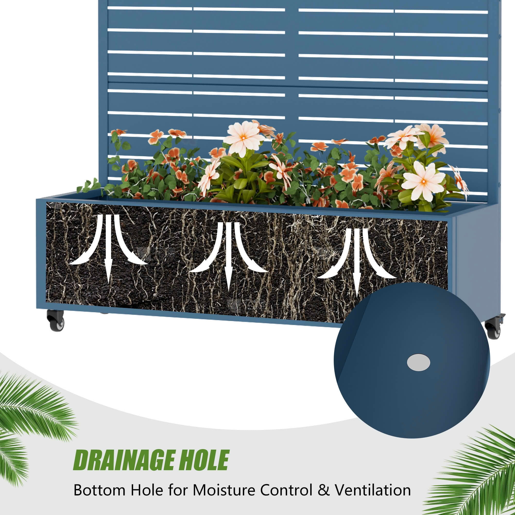 MAYEERTY 72x47x16 Inch Starry Night Blue Metal Rectangular Planter Box with Trellis, 5 Piece Set for Outdoor Garden & Patio
