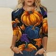 thumbnail image 2 of Jamicy Womens Blouses Christmas Present Fall Season Pumpkin Maple Leaf Print Tshirt for Women Thanksgiving Tops Autumn Thankful 3/4 Sleeve Graphic Tees, 2 of 5