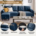 thumbnail image 5 of Jarenie Modern 4-Seat Couch with Reversible Ottoman, Side Pockets - Versatile for Living Room, Office - Blue, 5 of 9