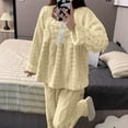 thumbnail image 4 of UAMVSH Womens Fluffy Pajamas Set Fleece Warm Long Sleeve Sleepwear Casual Cute Bow Tie Pajama Top and Pants Set Winter Clothes, 4 of 7